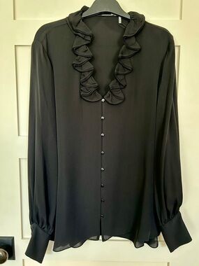 Elie Tahari Azra Blouse Black Silk V-neck